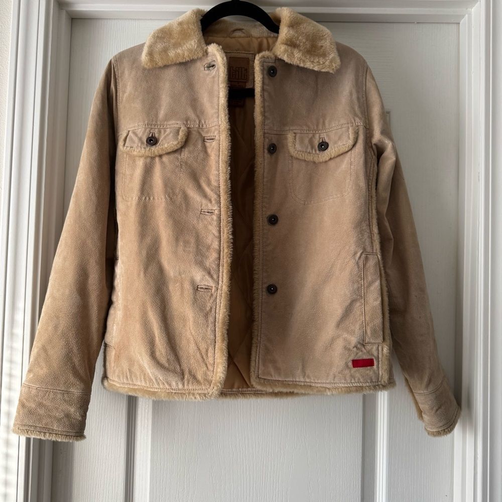 TILT Beige Shearling-Lined Suede Jacket